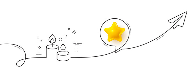 Poster - aroma candles line icon. continuous line with share plane. spa candlelight sign. aromatic wick for r