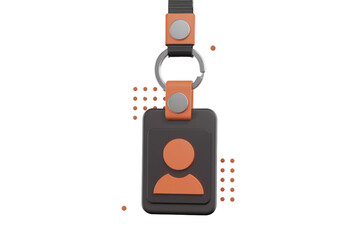 Fototapete - A 3D render of a dark gray ID card with an orange person icon, hanging from a black lanyard. background removed