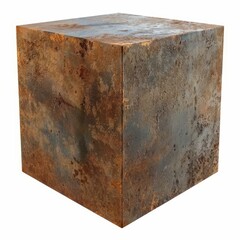 Poster - Weathered metal cube showcasing the effects of corrosion and oxidation, creating a textured and aged appearance