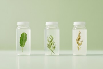 Aufkleber - Serene Minimalism Herbs Suspended in Glass Jars with Soft Pastel Hues