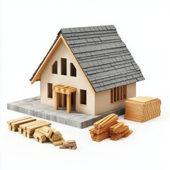 Poster - 3d illustration of construction concept with house shaped building materials on white background