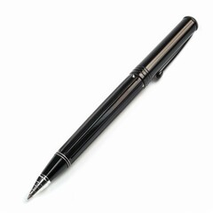 Poster - Black ballpoint pen lying on a white background, representing writing, office work, and stationery