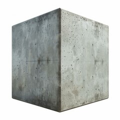 Poster - Gray concrete cube isolated on a white background, symbolizing stability, strength, and modern architecture