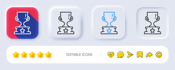 Wall Mural - winner cup line icon. neumorphic, flat shadow, 3d buttons. award trophy sign. best achievement symbo