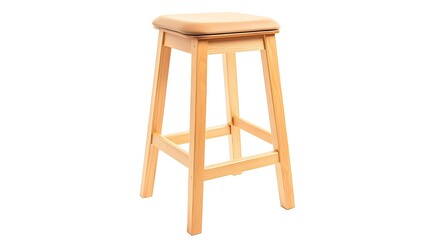 A wooden stool with a brown seat and a brown back