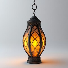 Wall Mural - A glowing lantern with a hanging chain, delicately placed on white 