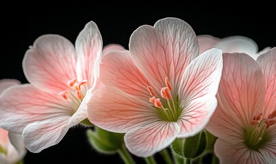 Wall Mural - Pink flowers, close-up, dark background, delicate petals, floral photography, nature