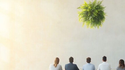 Aufkleber - Diverse Team in Modern Office Brainstorming Session Under Greenery