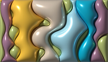 Poster - Multicolored wavy inflated figures with smooth shiny surface, 3D rendering illustration