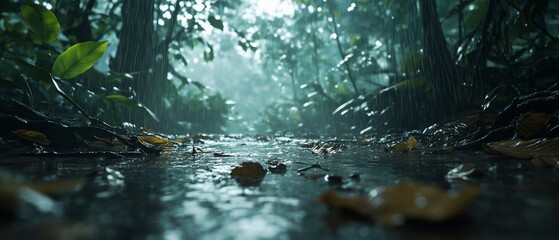 Poster - Rainy Jungle Path; Nature Background; Game Asset