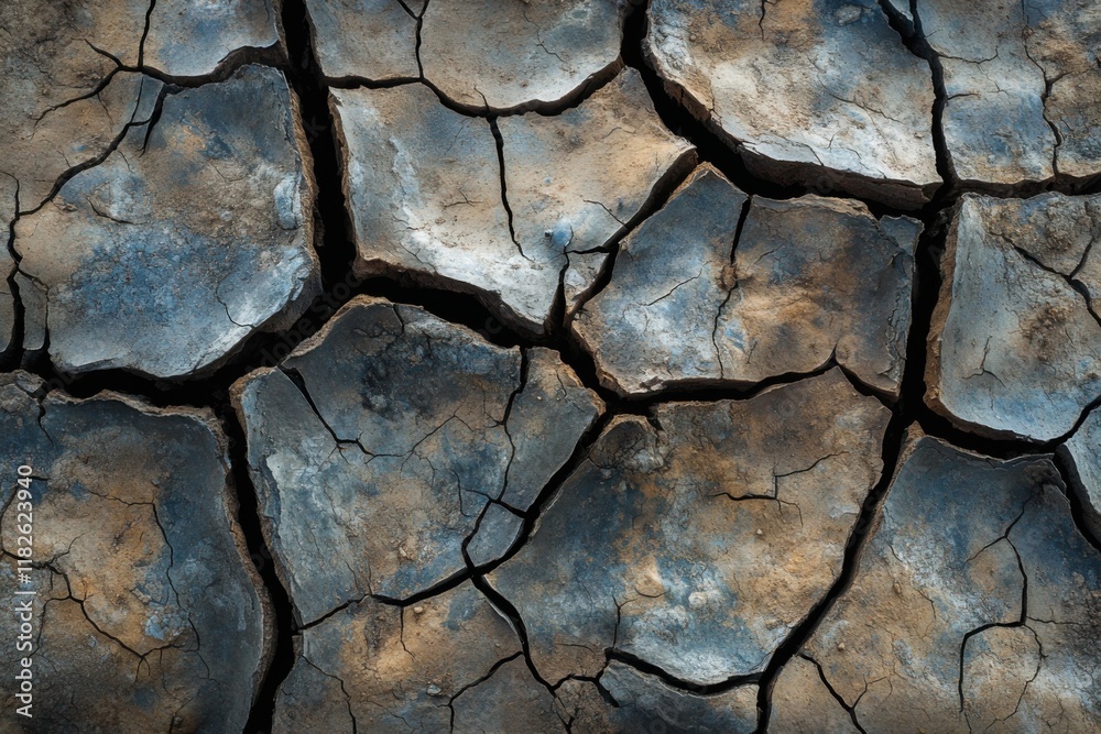 Cracked dry earth surface revealing signs of drought and soil erosion ...