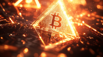 Poster - hologram bitcoin wallet. bitcoin wallet made of polygons, triangles, dots, and lines. low-poly bitco