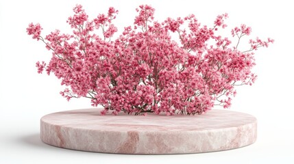 Poster - 3D rendering of a minimalist empty podium with delicate pink accents, ideal for a Valentine's Day event, isolated on white 