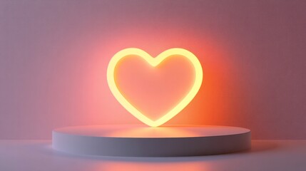 Poster - 3D rendering of an elegant podium with a minimal design, soft heart-shaped illumination for Valentine's Day, isolated on white