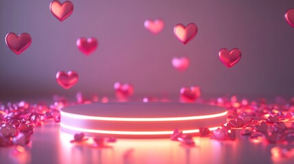 Poster - 3D rendering of a simple, elegant podium with a romantic glow, ideal for Valentine's Day presentations, isolated on white 