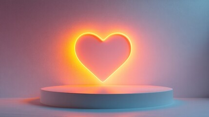 Poster - 3D rendering of an elegant podium with a minimal design, soft heart-shaped illumination for Valentine's Day, isolated on white