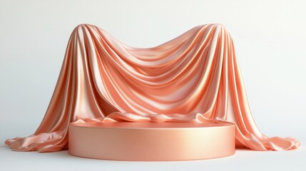 Poster - 3D rendering of an empty podium with a luxurious satin fabric draped over it, ideal for Valentine's Day, isolated on white