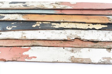 Poster - Close-up shot of old wooden boards with peeling paint, ideal for decorating or DIY projects