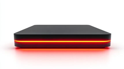 Poster - Empty 3D podium with a sleek modern design, illuminated by a soft red light, isolated on white 