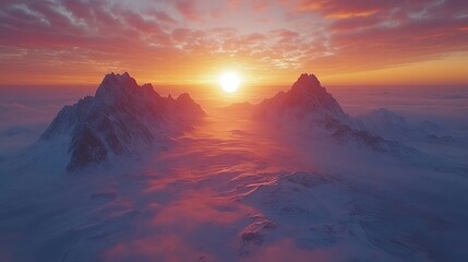 Wall Mural - Majestic sunrise over snowy mountain peaks and vibrant sky