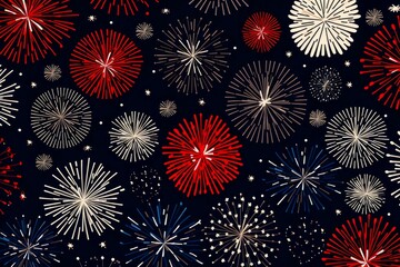 Poster - seamless pattern of colorful fireworks exploding against a dark night sky, creating a festive atmosp