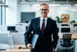 © PixelPulse AI - Confident businessman in suit, professional male executive in office, successful corporate leader