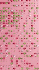 Poster - Vertical abstract 3d animation for Valentine's Day. Valentine's Day. There are a lot of valentines above the pink surface, small hearts smoothly change size, creating smooth patterns.