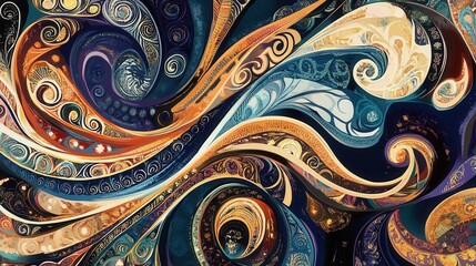 Wall Mural - Abstract Spirals and Swirls in Dark Colorful Background Artwork