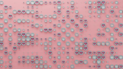 Poster - Romantic animated background for Valentine's day. Above the pink surface, a multitude of hearts smoothly change their size, creating a pattern. Loop 3d animation for Valentine's Day.