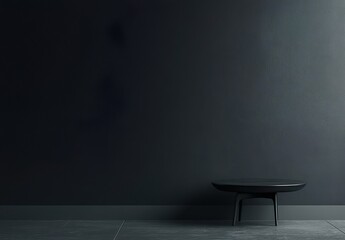 Poster - dark background wall with empty table for montage