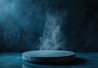 Poster - Empty dark blue abstract cement wall and studio room with smoke