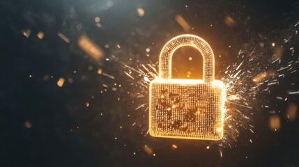 Poster - Digital padlock glowing with sparks in a high-tech environment during a cybersecurity concept