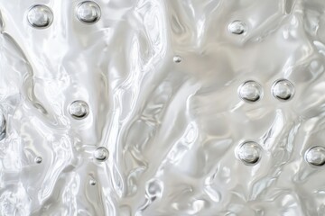 Poster - Bubbles floating on a crinkled silver surface creating a textured and reflective visual experience