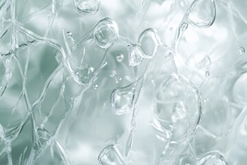 Poster - Bubbles and droplets in clear liquid creating abstract texture and pattern in a close-up photograph
