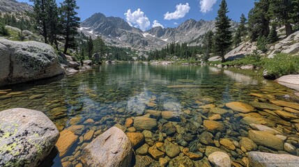 Wall Mural - Crystal Clear Alpine Lake Surrounded by Majestic Mountains