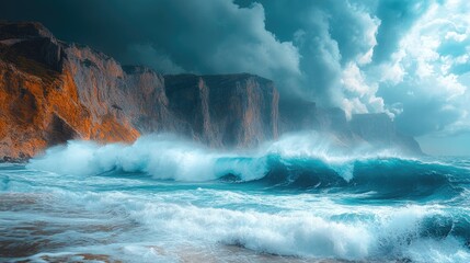  Dramatic Ocean Waves Crashing Against Rugged Cliffs