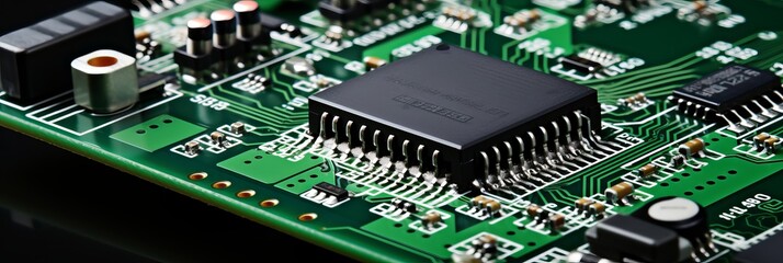 Poster - Exploring the intricate details of a printed circuit board in electronic design. Generative AI