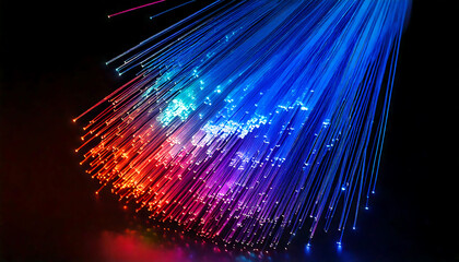 Poster - vibrant, multicolored fiber optic strands radiate light against a stark black background. perfect fo