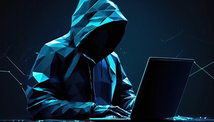 A cyber criminal hacks into the internet. Medium shot. Identity breach concept