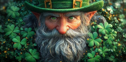 Poster - Abstract St. Patrick's Day scene with a dancing Irish Leprechaun dwarf