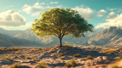 Wall Mural - Lone tree on arid hill.