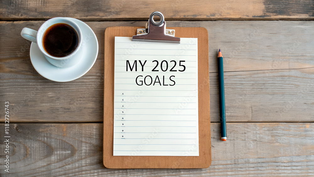 New year resolutions 2025 on desk. 2025 resolutions list with notebook ...