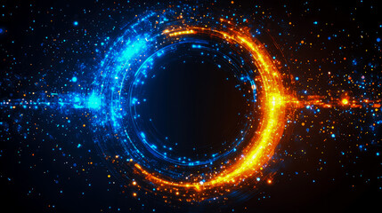 Leinwandbilder - Abstract Glowing Circular Light Trails: Blue and Orange Energetic Swirl
