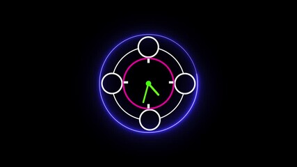 Aufkleber - Glowing Neon Clock Icon on Black Background Representing Time Management and Productivity in 4K Animation.