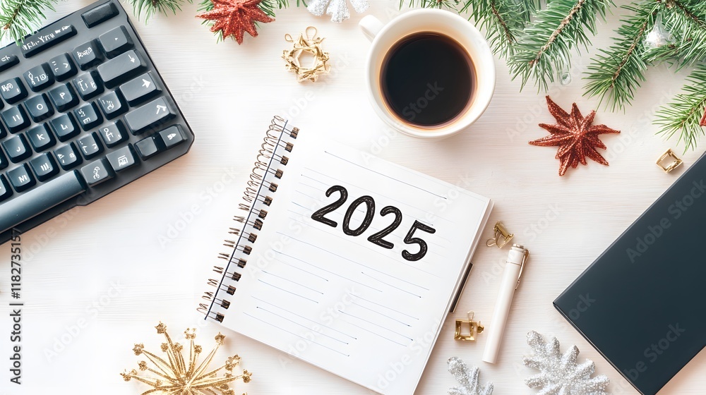 New year resolutions 2025 on desk. 2025 goals list with notebook ...