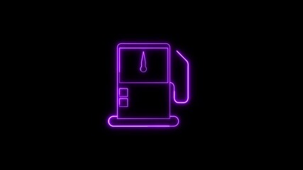 Poster - Neon Gas Station Machine Icon with Glowing Effect on Black Background, Highlighting the Petrol Symbol.