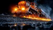 © imfotograf - Industrial Train with Glowing Fire Sparks at Night on Tracks