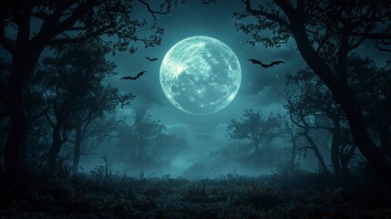 Poster - Moonlit forest with bats.