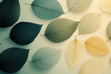 Poster - Various colored leaves arranged in an artistic pattern on a light background. Generative AI