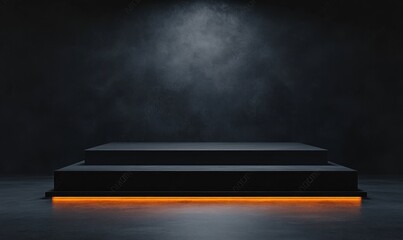 Poster - Minimalist Black Platform Stage with Empty Pedestal for Modern Display Presentation